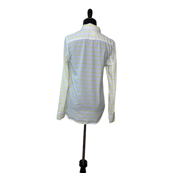 Gap The Fitted Boyfriend white yellow striped casual buttoned shirt size XS - Picture 2 of 6